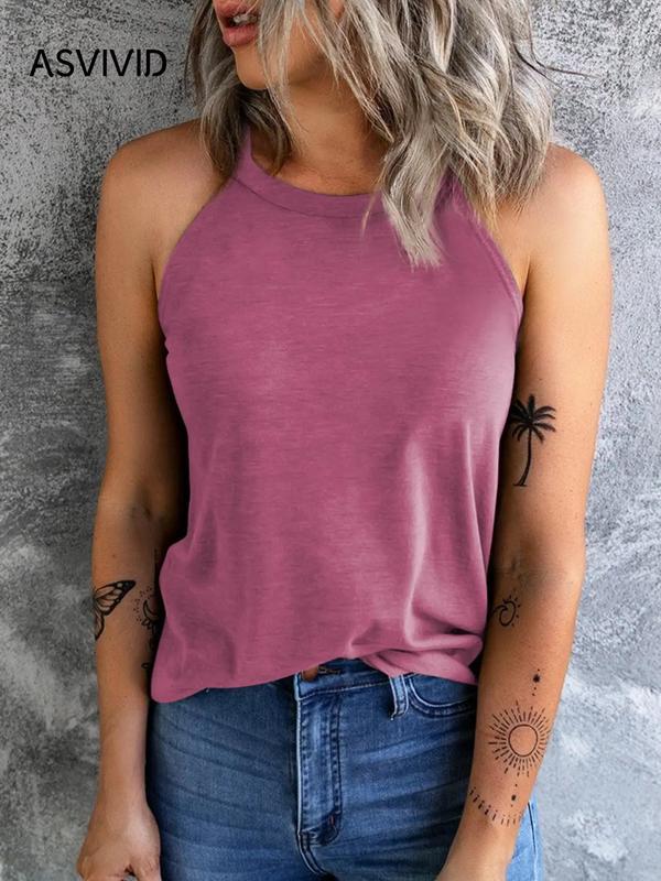 Women's Plain Halter Neck Tank Top, Casual Sleeveless Summer Top, Summer Clothes, Tank Tops for Women, Ladies Basic Clothing for Daily Wear